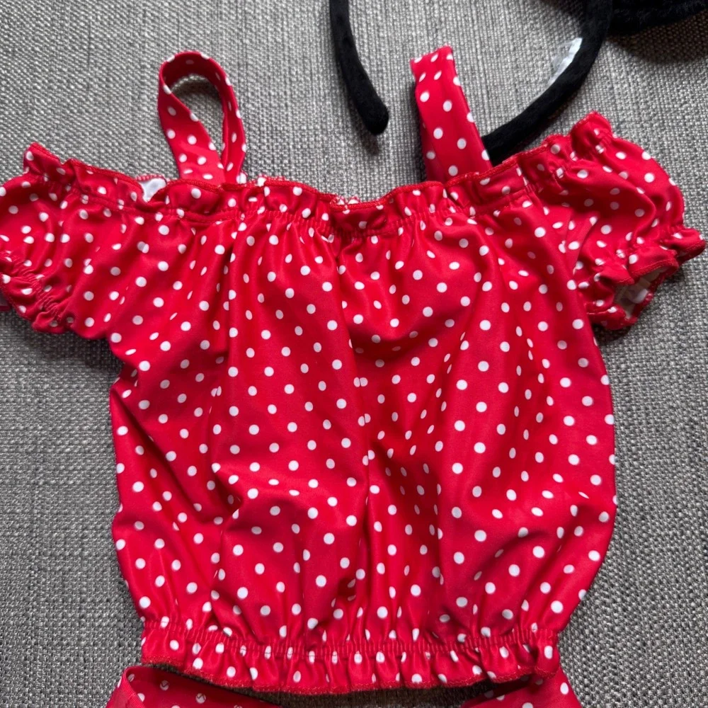 Disney Minnie Mouse Girls Red Polka Dot 2 Piece Swimsuit Set with Ears Size 2T